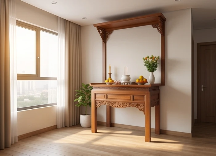 Bố trí không gian phòng thờ đón bốn hướng cát Sinh Khí Diên Niên Thiên Y và Phục Vị