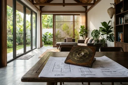 La bàn phong thủy và bản vẽ nhà giúp gia chủ tìm hiểu ất mão 1975 hợp hướng nào để đón cát khí