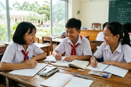 Hình ảnh nhóm học sinh thảo luận bài tập giúp phụ huynh hiểu rõ ất mùi 2015 hợp tuổi nào để chọn bạn cùng tiến