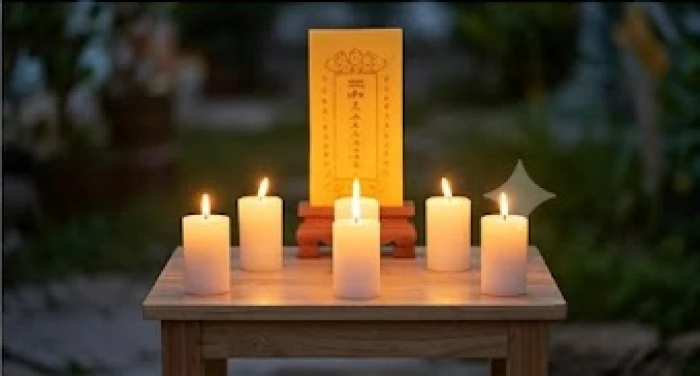 Chuẩn bị nến và bài vị màu vàng đúng quy chuẩn để thực hiện nghi lễ dâng sao giải hạn tại nhà
