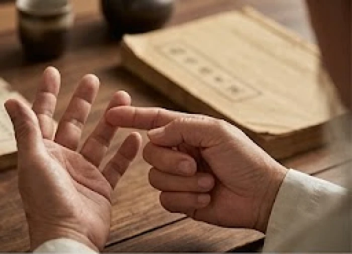Bàn tay người lớn đang dùng ngón cái bấm vào các đốt ngón tay để nhẩm tính chu kỳ 12 địa chi
