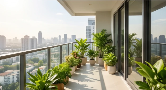Ban công căn hộ chung cư trên tầng cao với tầm nhìn thoáng đãng đóng vai trò thu hút thiên khí