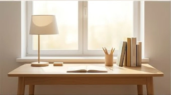 Bàn học bằng gỗ xoay về hướng đón ánh sáng tự nhiên hỗ trợ tối đa cho tư duy phân tích của học sinh