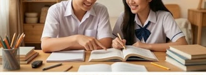 Hai học sinh tuổi Quý Tỵ và Ất Dậu đang vui vẻ cùng nhau làm bài tập nhóm tại nhà