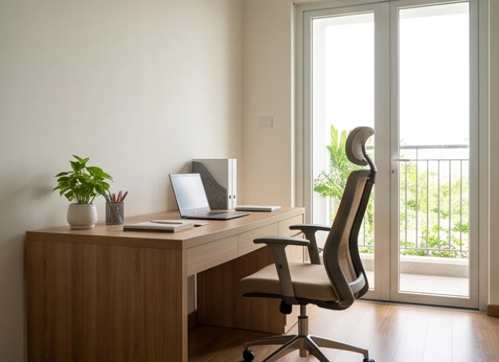 Bàn làm việc tựa lưng vào tường vững chắc quay mặt về hướng vượng khí cho người tuổi Dậu