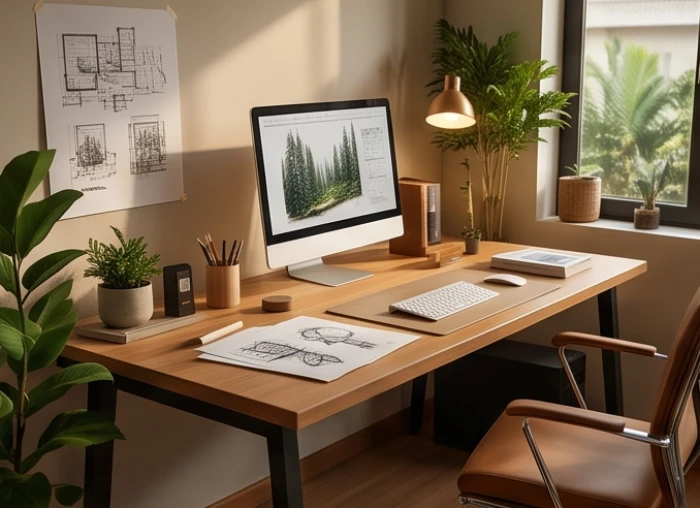 Góc làm việc hiện đại dành cho nhà quản lý trẻ tuổi Ất Hợi trong lĩnh vực công nghệ và truyền thông sáng tạo