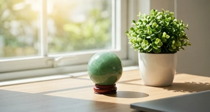 Bố trí quả cầu thạch anh và cây xanh trên bàn làm việc hướng Tây Nam để đón tài lộc