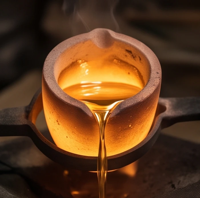 Quá trình rèn giũa kim loại quý trong lò luyện thể hiện đặc trưng của bản mệnh Bạch Lạp Kim bền bỉ