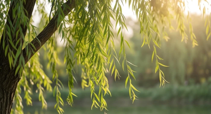 Nhành dương liễu xanh tươi mềm mại vươn lên mạnh mẽ tượng trưng cho bản mệnh Dương Liễu Mộc