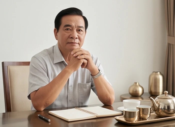 Người lớn tuổi nghiêm túc xem xét giấy tờ tài sản gia đình thể hiện tư duy vững chãi và kiên định