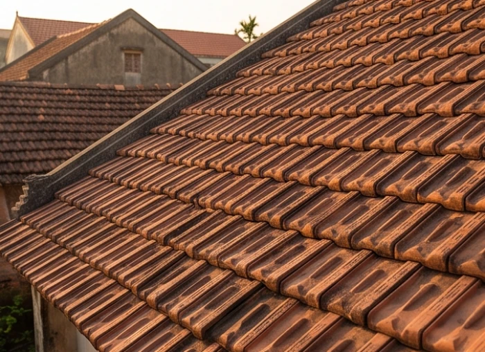 Những viên ngói lợp mái nhà đất nung cứng cáp đại diện cho nạp âm Ốc Thượng Thổ