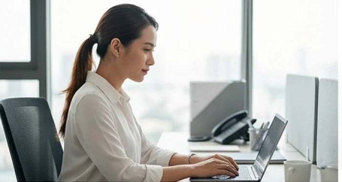 Người phụ nữ Thành Đầu Thổ 1998 điềm tĩnh xử lý công việc áp lực cao tại văn phòng hiện đại