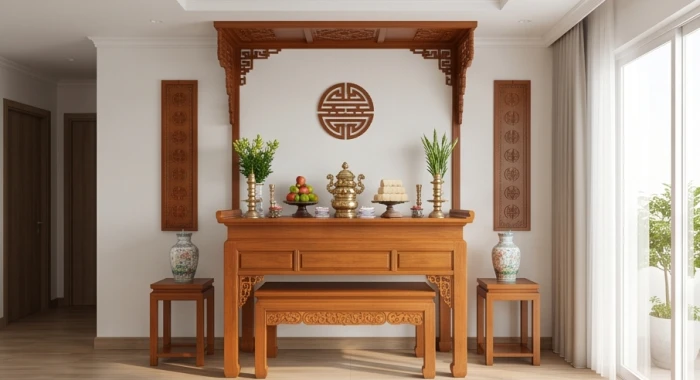 Không gian thờ cúng truyền thống quay về hướng cát lành của gia chủ Đông tứ mệnh