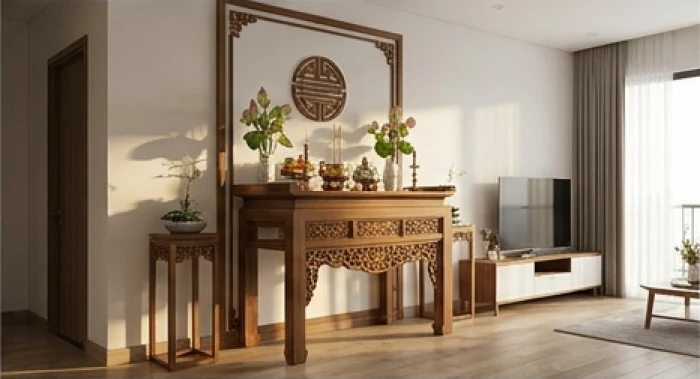 Bố trí không gian ban thờ tĩnh lặng nhìn về các hướng cát thuộc nhóm Đông Tứ mệnh dành riêng cho gia chủ nam giới