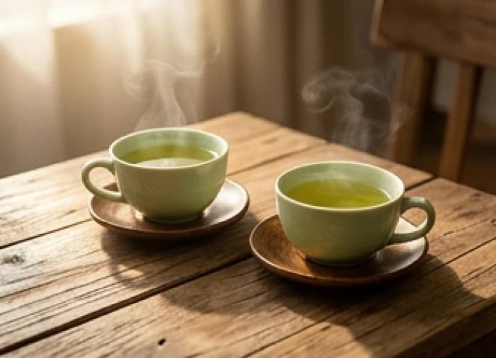 Hai tách trà nóng đặt trên chiếc bàn gỗ nguyên khối tượng trưng cho sự gắn kết và hòa hợp trong các quyết định chung