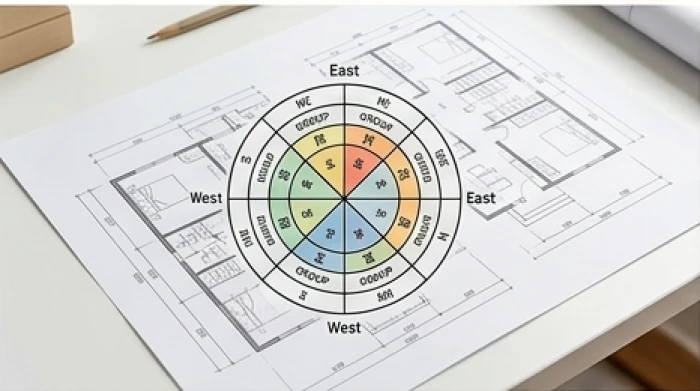 Bản vẽ kỹ thuật chia la bàn cung mệnh Đông Tây tứ trạch ứng với các năm sinh tuổi Tý trên mặt bằng căn nhà