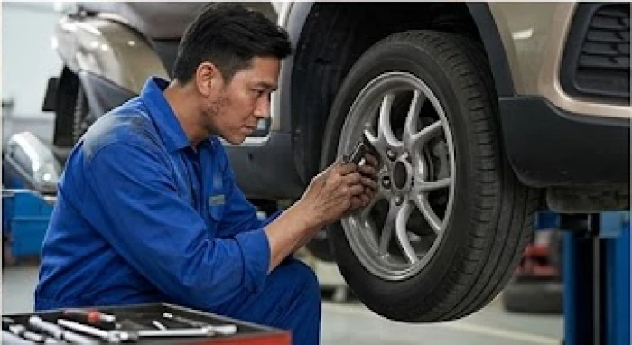 Thợ máy kiểm tra và bảo dưỡng xe máy đảm bảo an toàn di chuyển trên đường trơn trượt