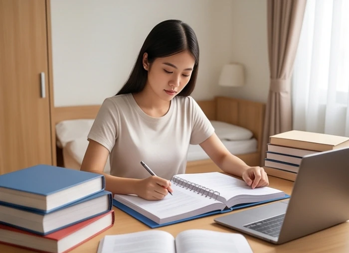 Sự tự tin chuẩn bị tài liệu học thuật cho buổi thuyết trình quan trọng nhằm đạt kết quả cao trong thi cử
