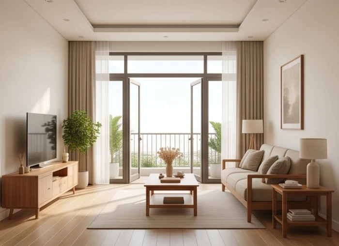Phòng khách hướng đón ánh sáng tự nhiên được bố trí chuẩn theo cung phi bát trạch nam nữ tuổi quý mão 1963