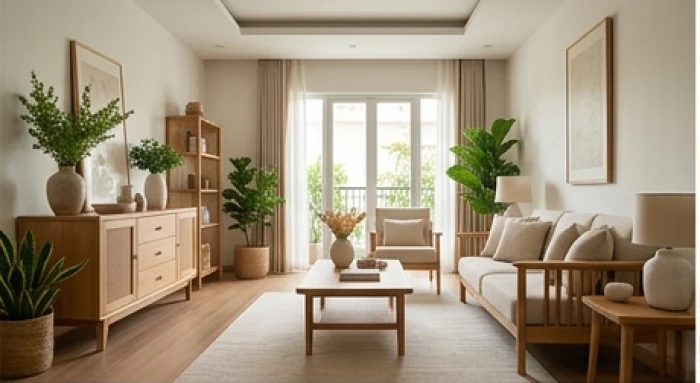 Bố trí không gian phòng khách hợp mệnh lư trung hỏa tuổi bính dần với ánh sáng tự nhiên ấm áp và cây xanh