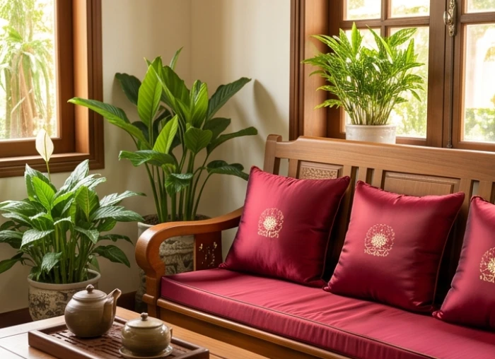Nam và nữ Bính Thân 1956 ứng dụng gam màu xanh lục và đỏ vào nội thất để tăng cường vượng khí