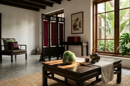 Không gian phòng khách phong thủy giải đáp bính thân 1956 mệnh gì với tông màu xanh lục và đỏ