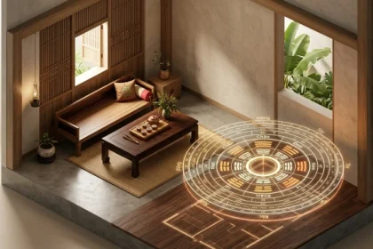 Bản vẽ mặt bằng kiến trúc có la bàn phong thủy chỉ rõ bính thìn 1976 hợp hướng nào