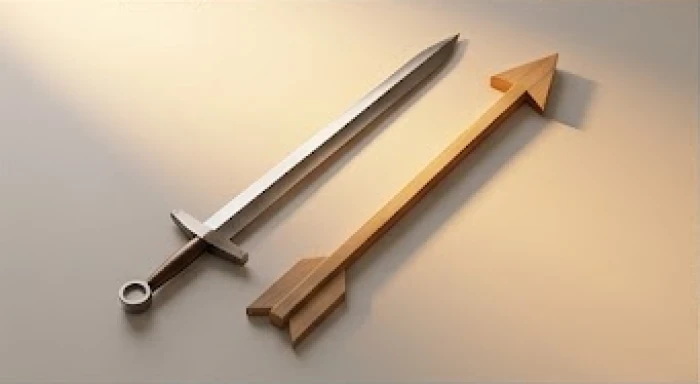 Hình tượng thanh kiếm gãy và mũi tên vút cao thể hiện ý chí dũng mãnh của nhóm sao Sát Phá Tham trong tử vi