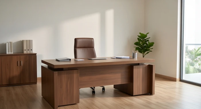 Bàn làm việc của người Tân Dậu được bố trí vững chãi với lưng ghế tựa sát tường và tầm nhìn bao quát phòng
