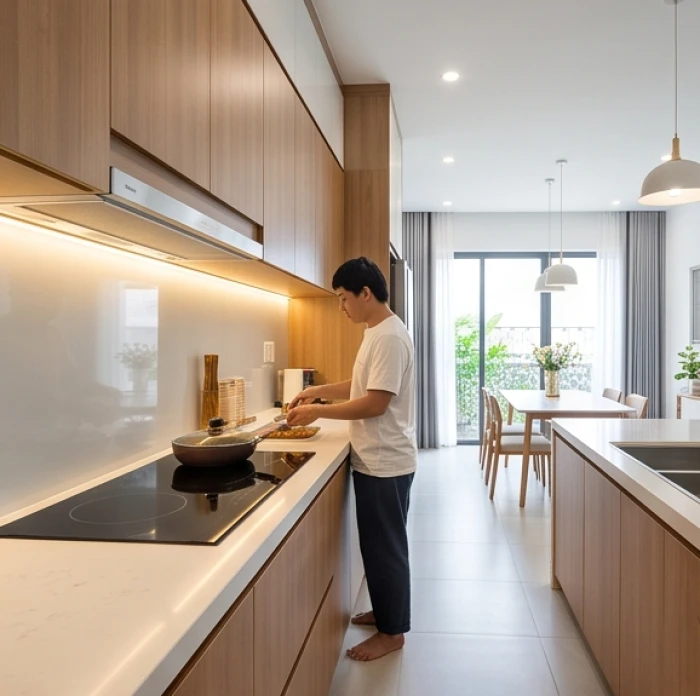 Không gian bếp hiện đại bố trí chuẩn quy tắc tọa hung hướng cát cho người sinh năm Bính Tý 1996