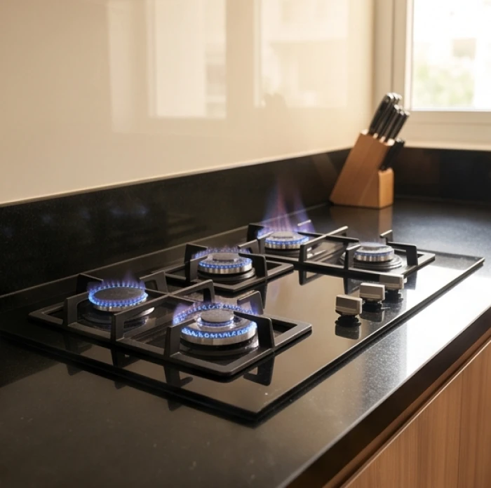 Khu vực bếp đun đặt ở góc tọa độ riêng biệt giúp thiêu rụi sát khí và giữ không gian sống thoáng đãng