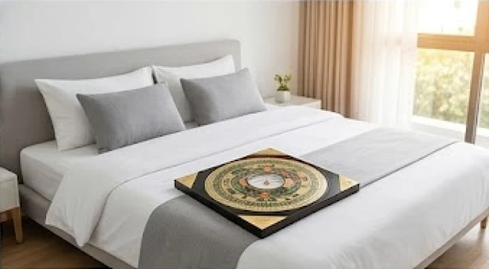 Đo đạc và định vị hướng giường ngủ hợp phong thủy bằng la kinh đặt tại tâm phòng ngủ
