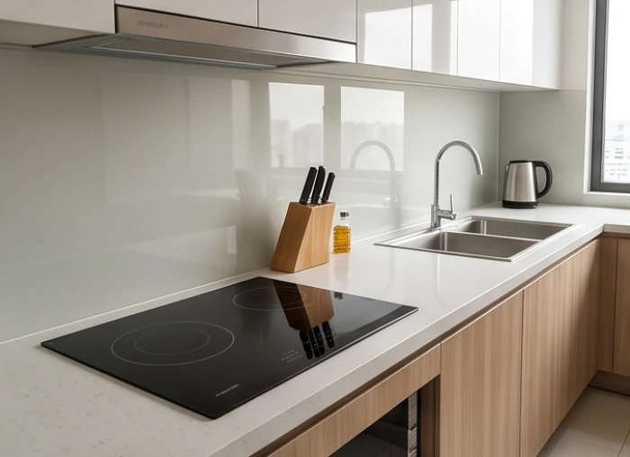 Khu bếp nấu hiện đại đặt cách bồn rửa nước 60cm theo đúng nguyên tắc tọa hung hướng cát cho tuổi Dần