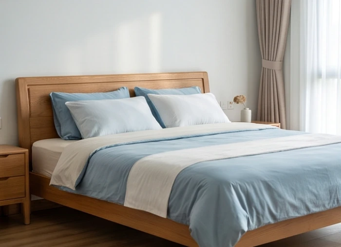 Giường ngủ bằng gỗ êm ái đặt xoay đầu về hướng đón gió tự nhiên