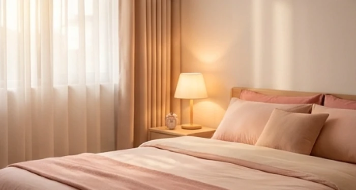Góc phòng ngủ của trẻ bố trí chăn gối màu hồng ấm áp giúp bổ trợ năng lượng hành Hỏa cho mệnh Thổ