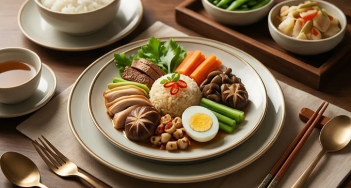 Khẩu phần ăn dinh dưỡng với các nguyên liệu hỗ trợ tuần hoàn máu được bày biện đẹp mắt