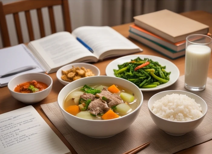 Bữa ăn ấm cúng đủ chất dinh dưỡng cùng ly sữa nóng mẹ chuẩn bị cho học sinh sau giờ tự học tối