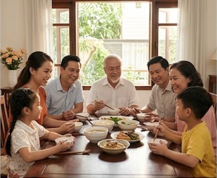 Người ông nam mạng Nhâm Thìn quây quần vui vẻ bên bữa cơm gia đình đầm ấm cùng các con cháu thế hệ sau