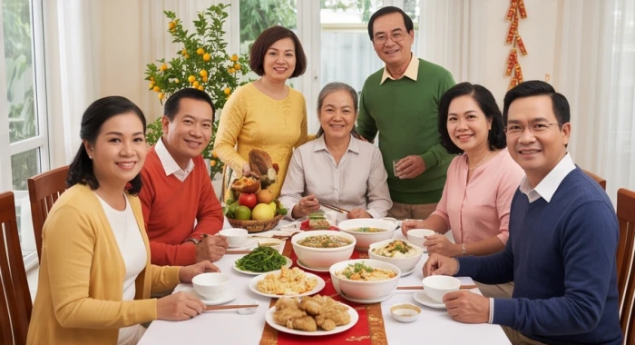 Khoảnh khắc ấm áp khi ông bà tuổi nhâm dần quây quần thưởng thức bữa cơm đoàn viên cùng con cháu dịp đầu xuân