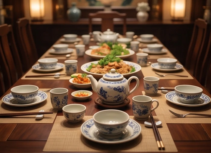 Bàn tiệc sang trọng và tinh tế với các món ăn truyền thống dùng để đón tiếp đối tác kinh doanh quan trọng