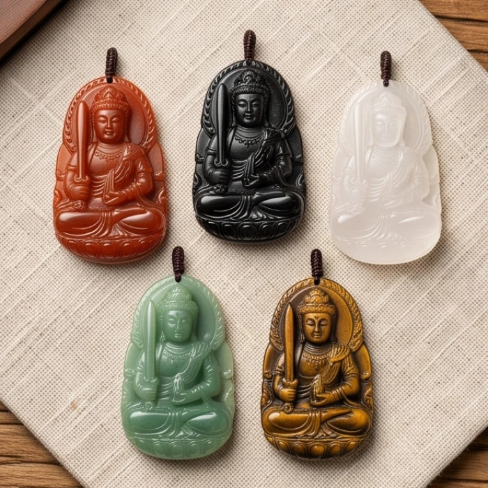Bộ sưu tập mặt đá phật bản mệnh Hư Không Tạng với các màu sắc tương sinh theo ngũ hành nạp âm
