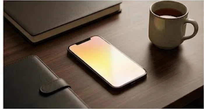 Chiếc điện thoại thông minh hiển thị dãy số sim phong thủy với chữ số đuôi tương sinh đặt bên bàn trà gỗ