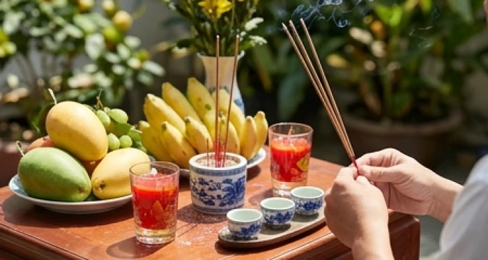 Nghi thức thắp hương cúng nghênh giải hạn trực thái tuế hướng Nam ngày mùng 8 tháng giêng