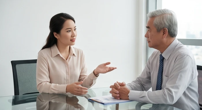 Đồng nghiệp dùng câu hỏi gợi mở khi thảo luận riêng với người quản lý tuổi Thìn để tránh xung đột trong công việc