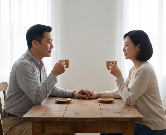 Hai người chủ động tạm lùi một bước và thư giãn trong khoảng nghỉ tĩnh tâm 15 phút để hóa giải mâu thuẫn