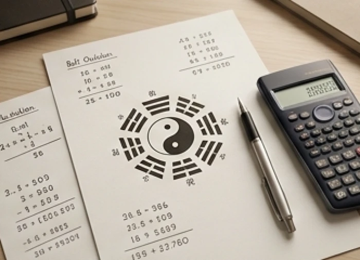 Trang giấy ghi chi tiết phép cộng dồn mười chữ số điện thoại và phép chia tám để tra bảng quẻ bát quái