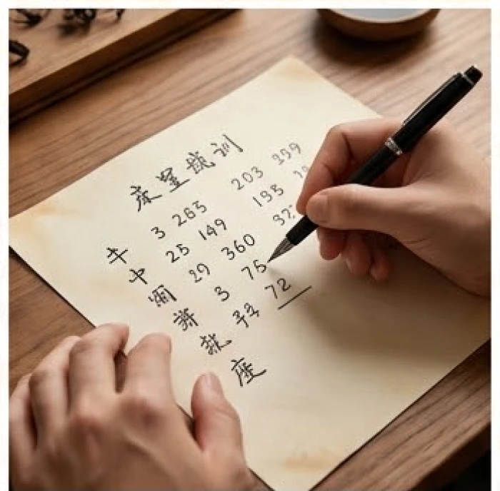 Bàn tay đang tính toán các con số trên giấy để tìm ra cung phi bát tự theo năm sinh âm lịch