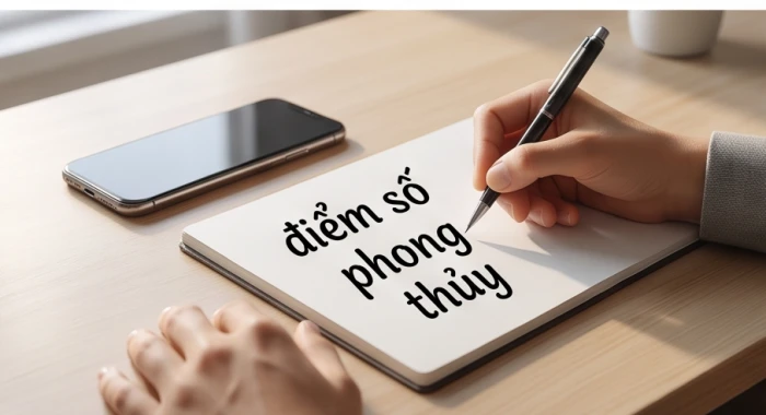 Người dùng kiểm tra tỷ lệ điểm ngũ hành âm dương trên sổ tay để tránh các chiêu trò thổi giá sim