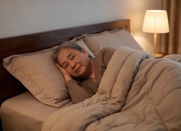 Cụ bà ngủ ngon giấc trong căn phòng ấm áp với chăn đệm dày dặn