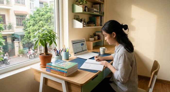 Góc học tập màu xanh lá cây chuẩn phong thủy cho độc giả tìm hiểu canh dần 2010 mệnh gì